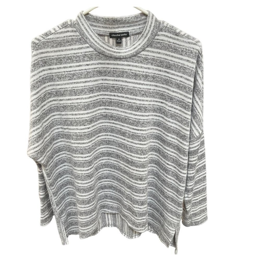 Chacha Vente Pullover Womens Gray Striped Sweater‎ Size M